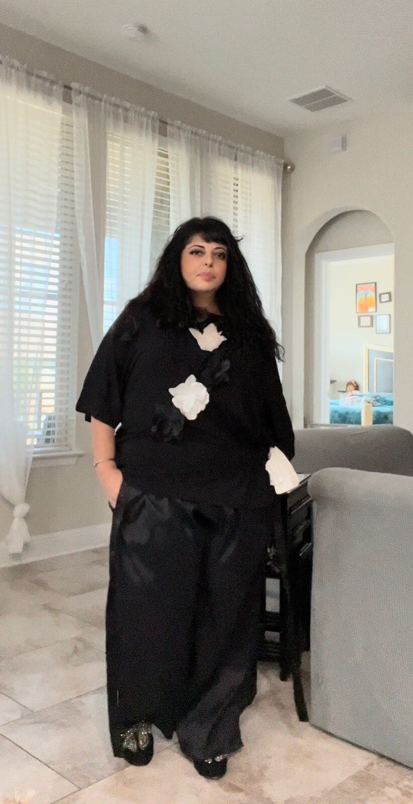 Darkwin Palazzo Pants Sz 20/2 Black Satin Wide Leg Made In Turkey