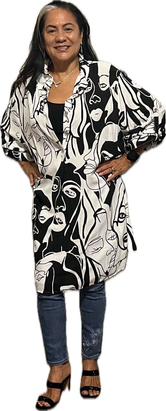 Eseoglu Abstract Face Tunic Dress Sz 22/58 Made in Turkey