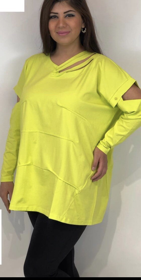 Divas Planet Yellow Cutout Shoulder Top Sz 3XL/3 Made In Turkey