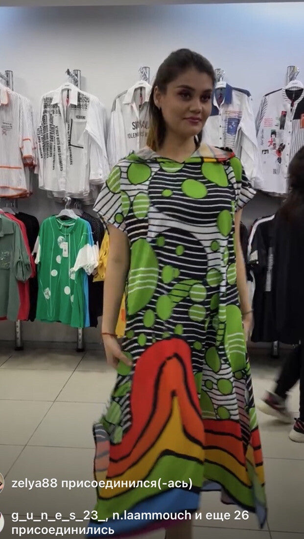 Darkwin Colorful Hooded Oversize Dress Sz 18/1 Made In Turkey