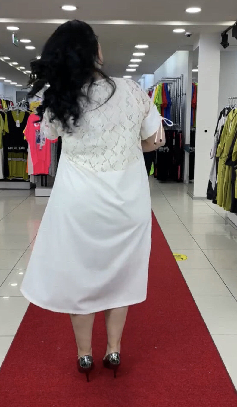 Darkwin White Lace Oversize Dress 22/2 Layered Elegant Made In Turkey