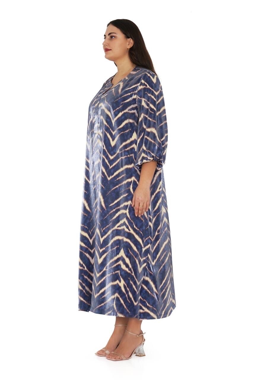 Darkwin Elegant Navy Zebra Print Dress, Sz 20-22/2 Made In Turkey