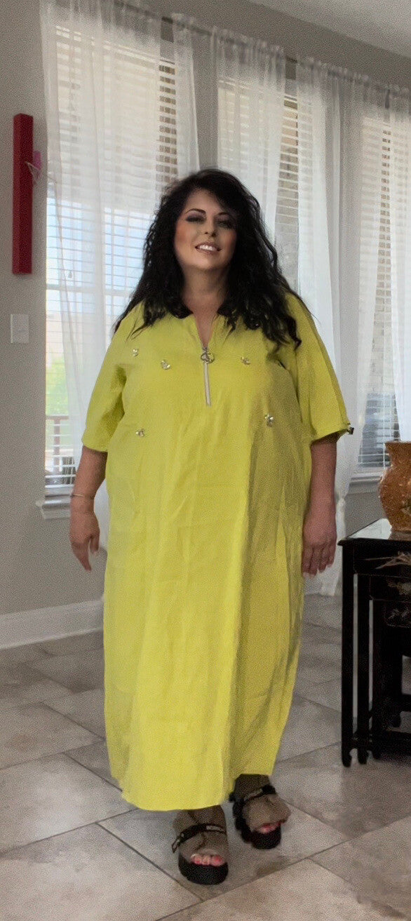 Darkwin Lime Zipper Dress, Sz 18-20/1 Made in Turkey