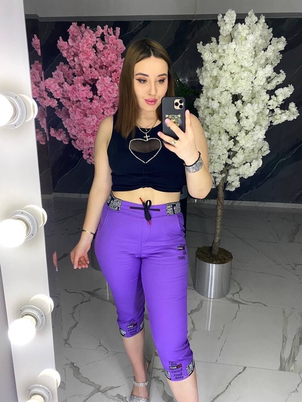 Lamaxx Purple Capri Pants Sz 8/42 Stretch Print Detail Made In Turkey