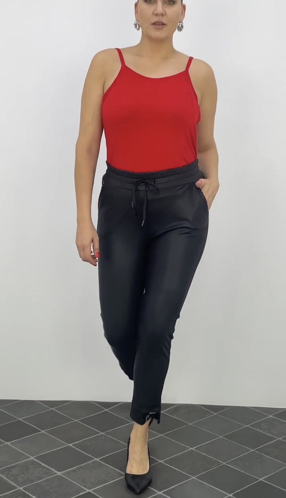 Mags Eco Leather Pants Sz 14/46 Black Slim Fit Stretch Made In Turkey