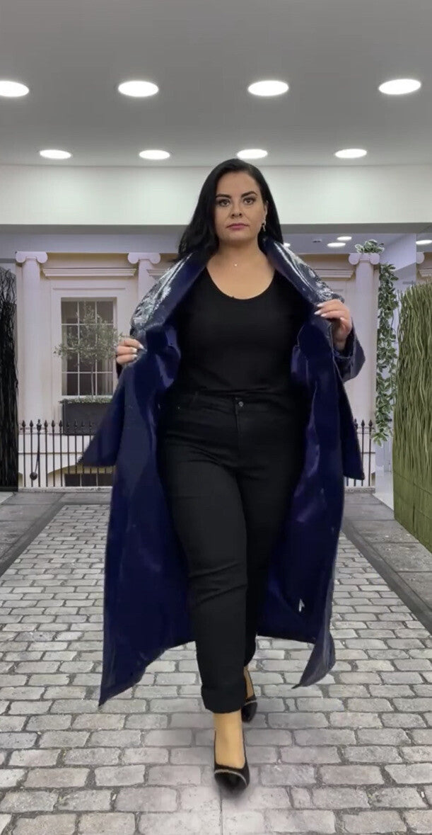 Darkwin Eco Leather Brilliant Blue Coat Sz 20 Made in Turkey