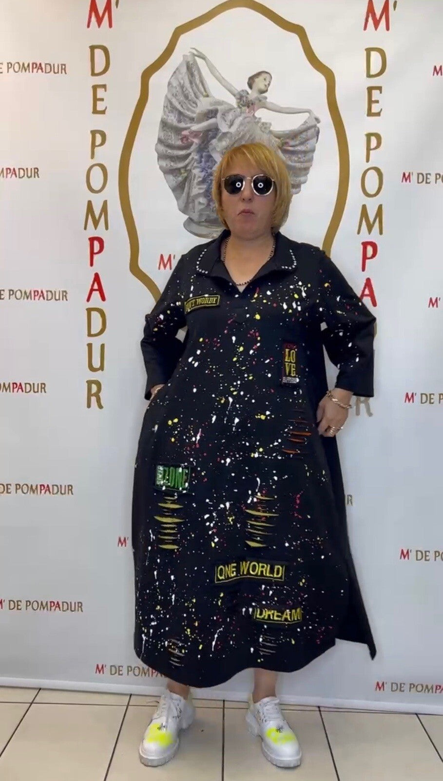 M’De Pompadur Splatter Art Dress Sz 24/5 Made in Turkey