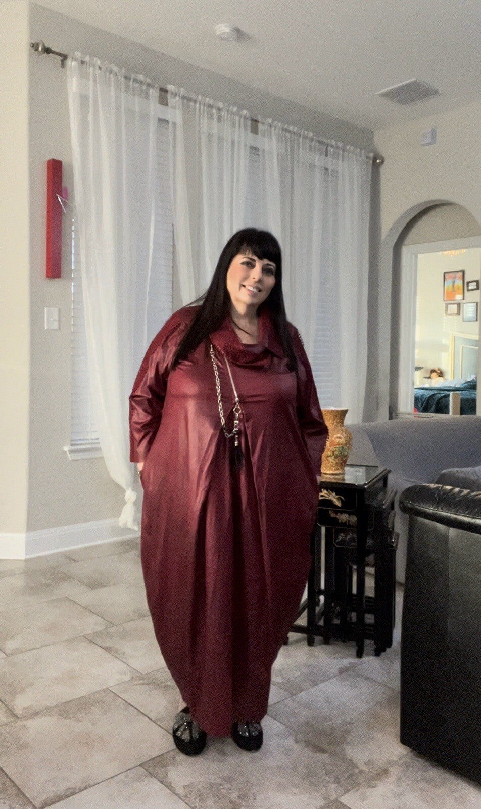Elegant Burgundy Vestido Dress, Sz 22/2 Made in Turkey