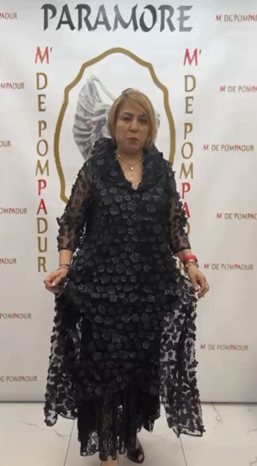 La Degrade Black 3D Floral Mesh Dress Sz 20/3 Made in Turkey Elegant