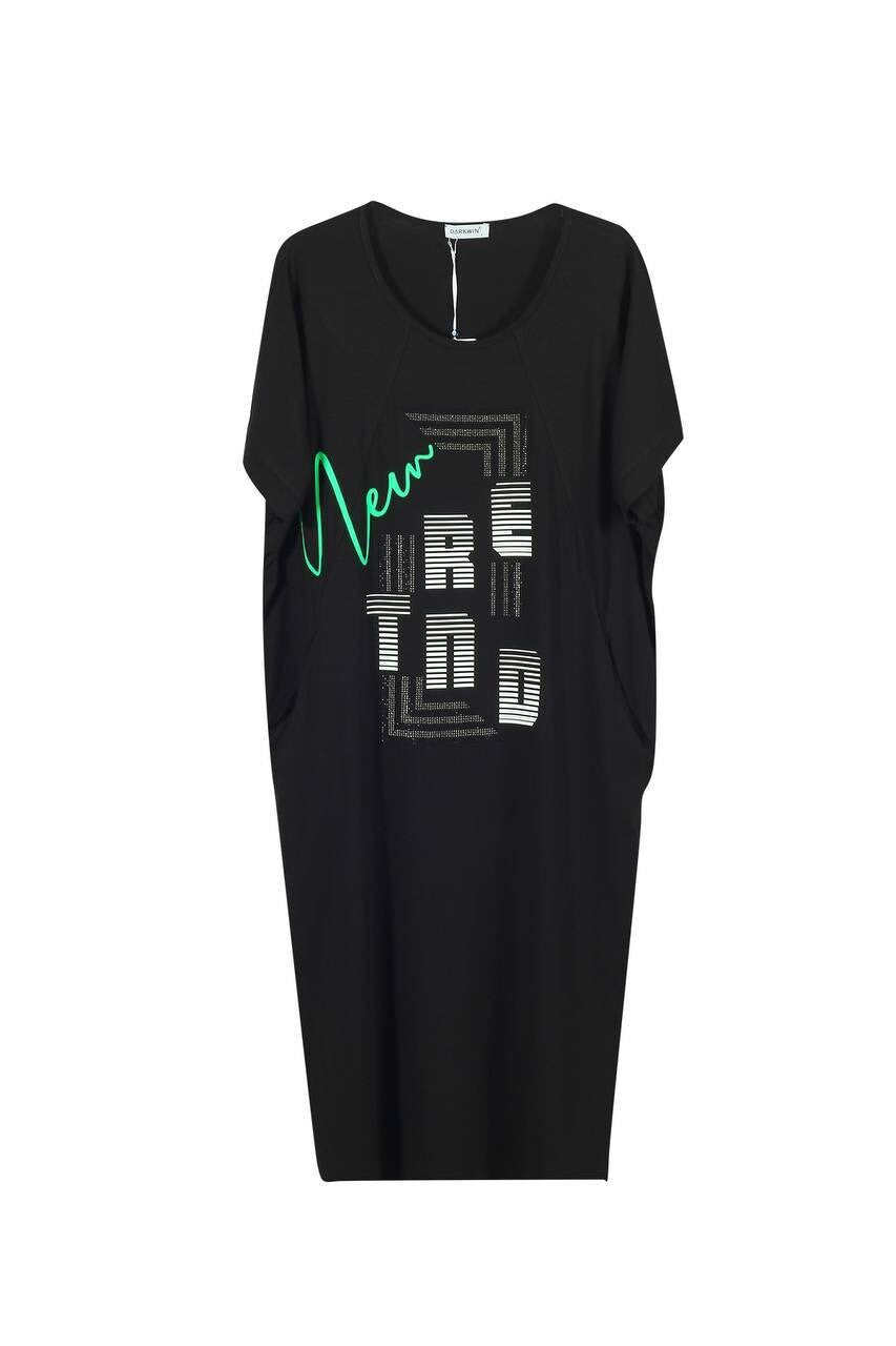 Darkwin Black Trend Dress Sz 20/3 Made In Turkey Graphic Casual