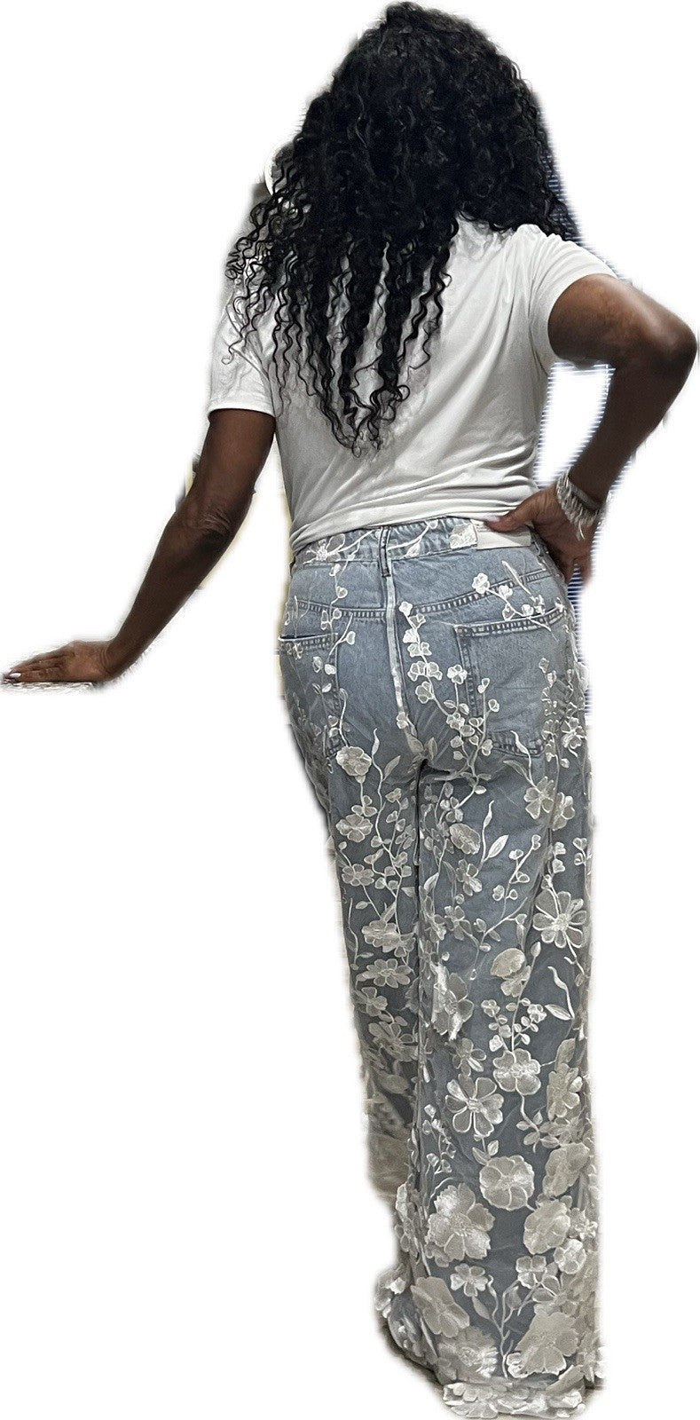 TW3 Women’s Jeans, 3D Floral Wide Leg Denim Pants, Sz S Turkey