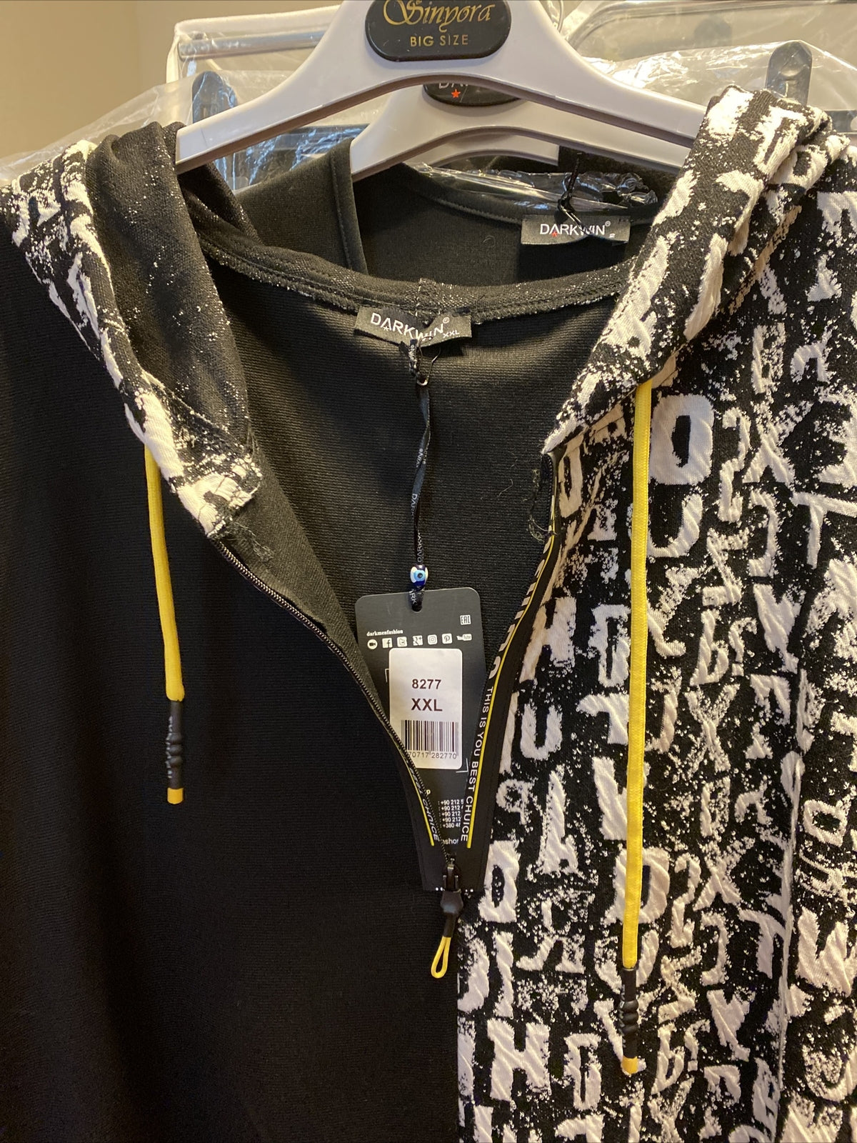 Darkwin Kaftan Dress Hoodie Style Sz 2XL Black White Made In Turkey