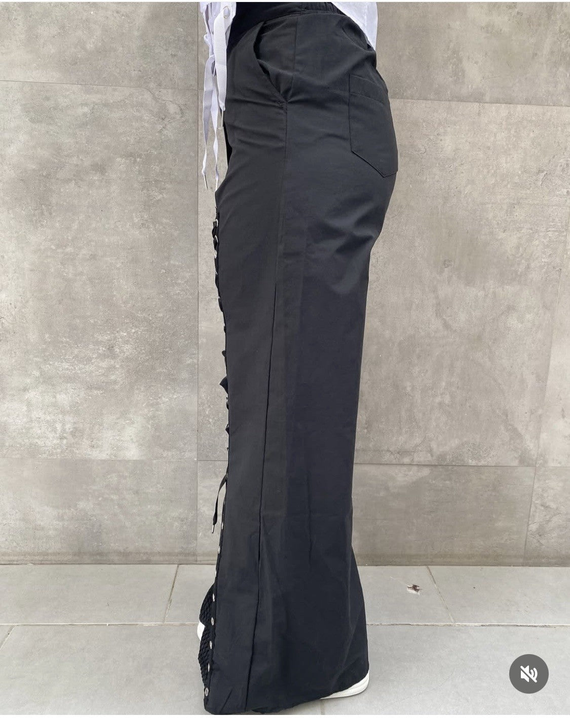 H4 Lace-Up Wide Leg Pants, Unique Streetwear Style, Sz 8/38 Turkey