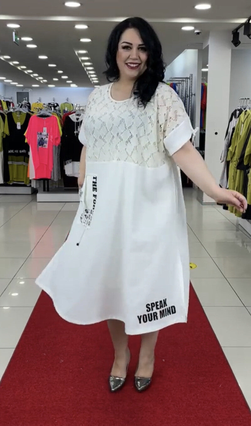 Darkwin White Lace Oversize Dress 20/1 Layered Elegant Made In Turkey