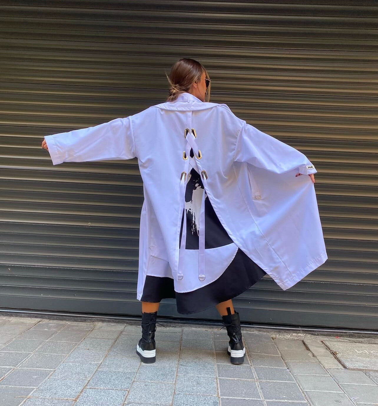 H4 Oversize Jacket Coat Sz 16/38 White Modern Streetwear Made in Turkey