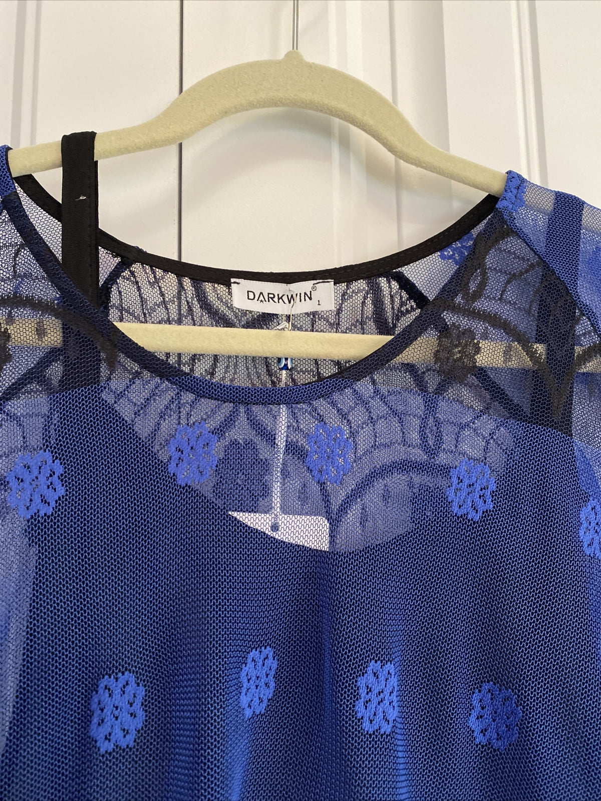 Darkwin Chic Royal Blue Mesh Lace 2 Pcs Dress Sz 18 Made In Turkey