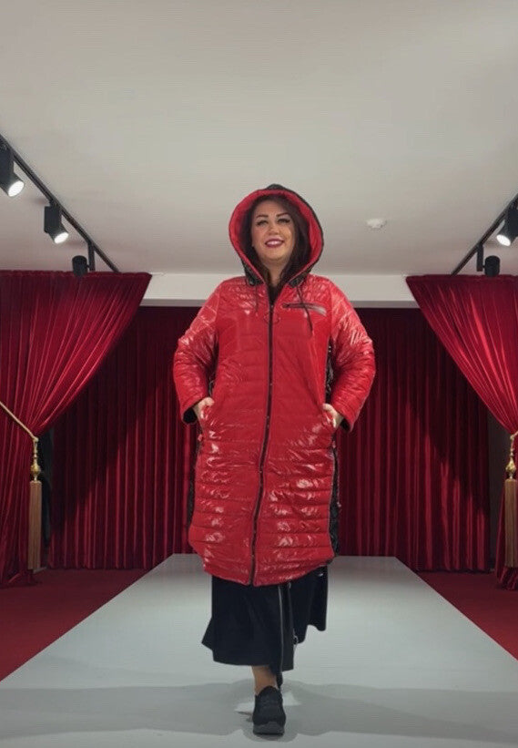 Sport Chic Red Quilted Coat with Hood Darkwin Sz 18/1 Turkey