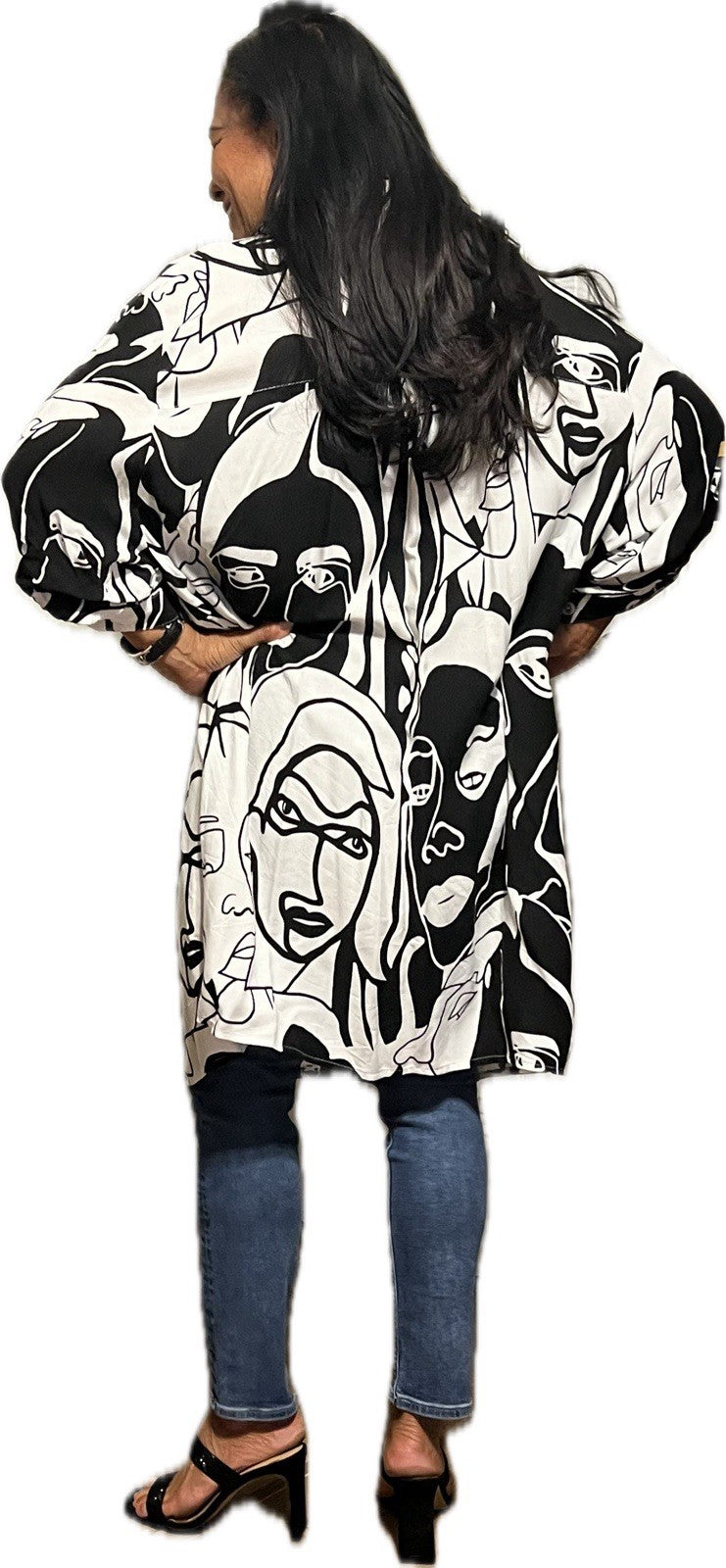 Eseoglu Abstract Face Tunic Dress Sz 22/58 Made in Turkey