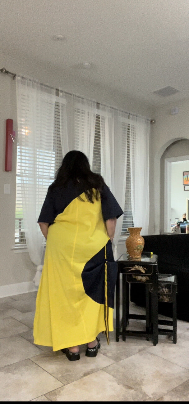 SALE!!!! DePompadur Oversized Dress Yellow/Navy, Sz 24/3 Made in Turkey