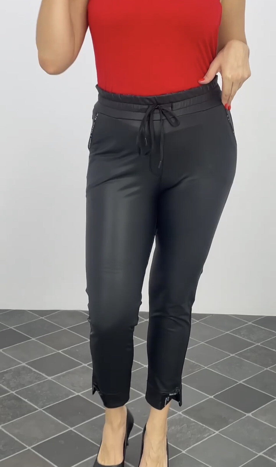 Mags Eco Leather Pants Sz 14/46 Black Slim Fit Stretch Made In Turkey