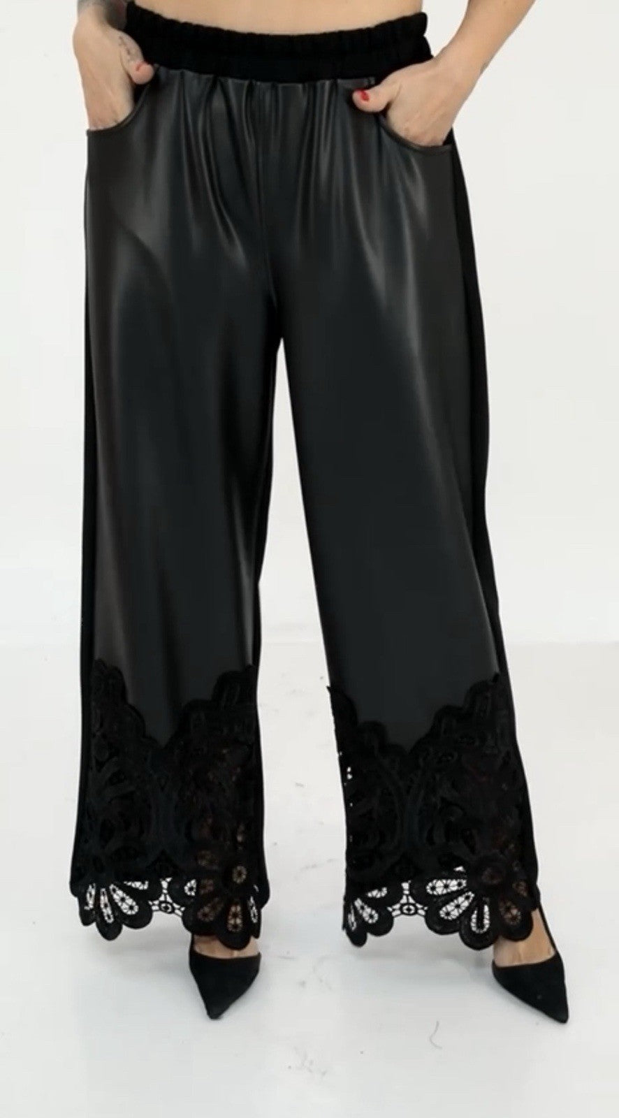 ✨ Divas Eco Leather Pants w/ Lace Hem Sz 20/2 Plus Made In Turkey