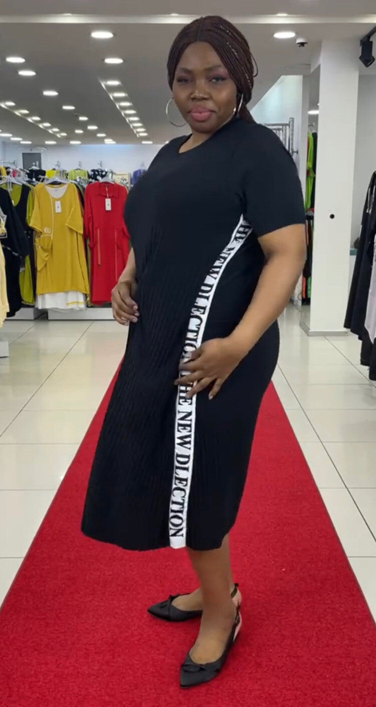 Darkwin Sport Chic Black Dress Sz 2XL Made In Turkey Casual Midi