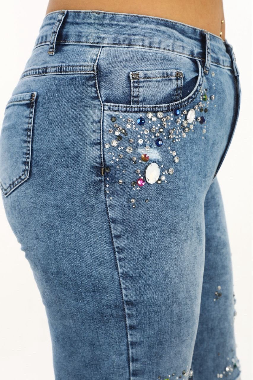 Zanessi Distressed Skinny Jeans, Pearl & Rhinestone Detail, Sz 8/42 Turkey
