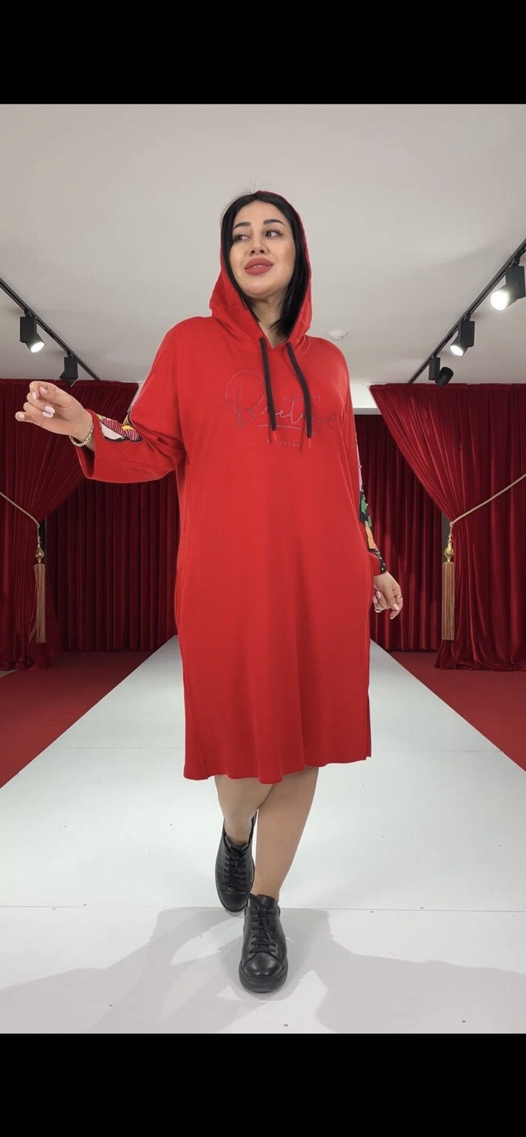 Darkwin Red Hoodie Dress Sz M/16 Streetwear Art Print Turkey