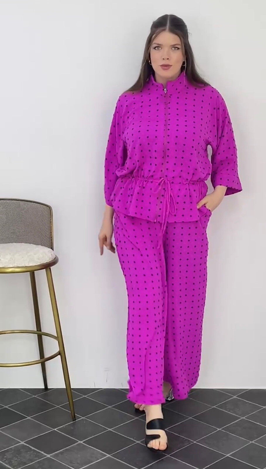 Darkwin 2 PCs Suit, Sz 20, Made In Turkey – Magenta Polka Dot Drawstring Set