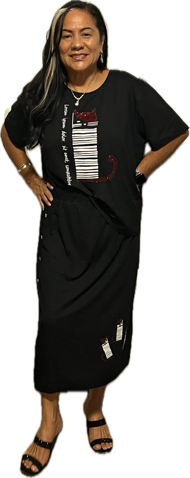 Darkwin 2 Pcs Suit, Black Cat Top & Skirt, Sz 16/2, Made In Turkey