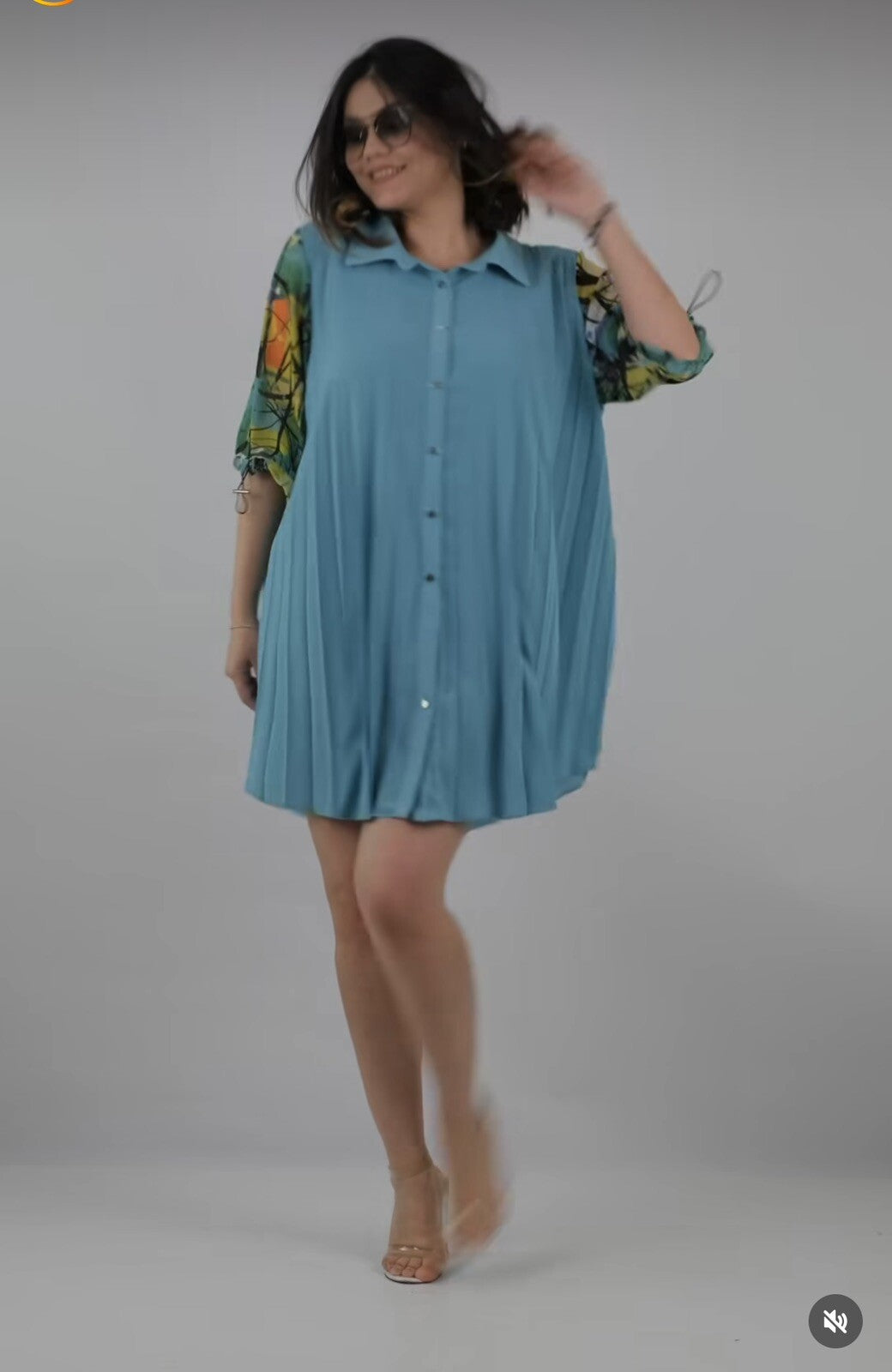 Darkwin Aqua Pleated Button Tunic Sz 14/2 Made In Turkey