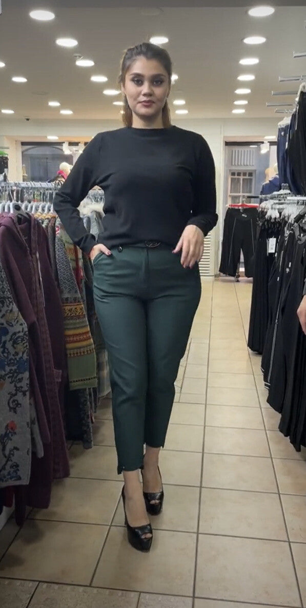 Zanessi Emerald Green Pants Sz 12/46 Belted Slim Fit Made In Turkey
