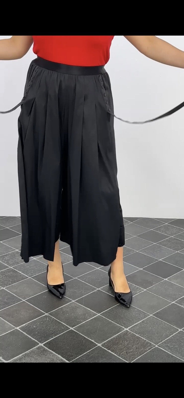 Darkwin Palazzo Pants Sz 20/2 Black Satin Wide Leg Made In Turkey