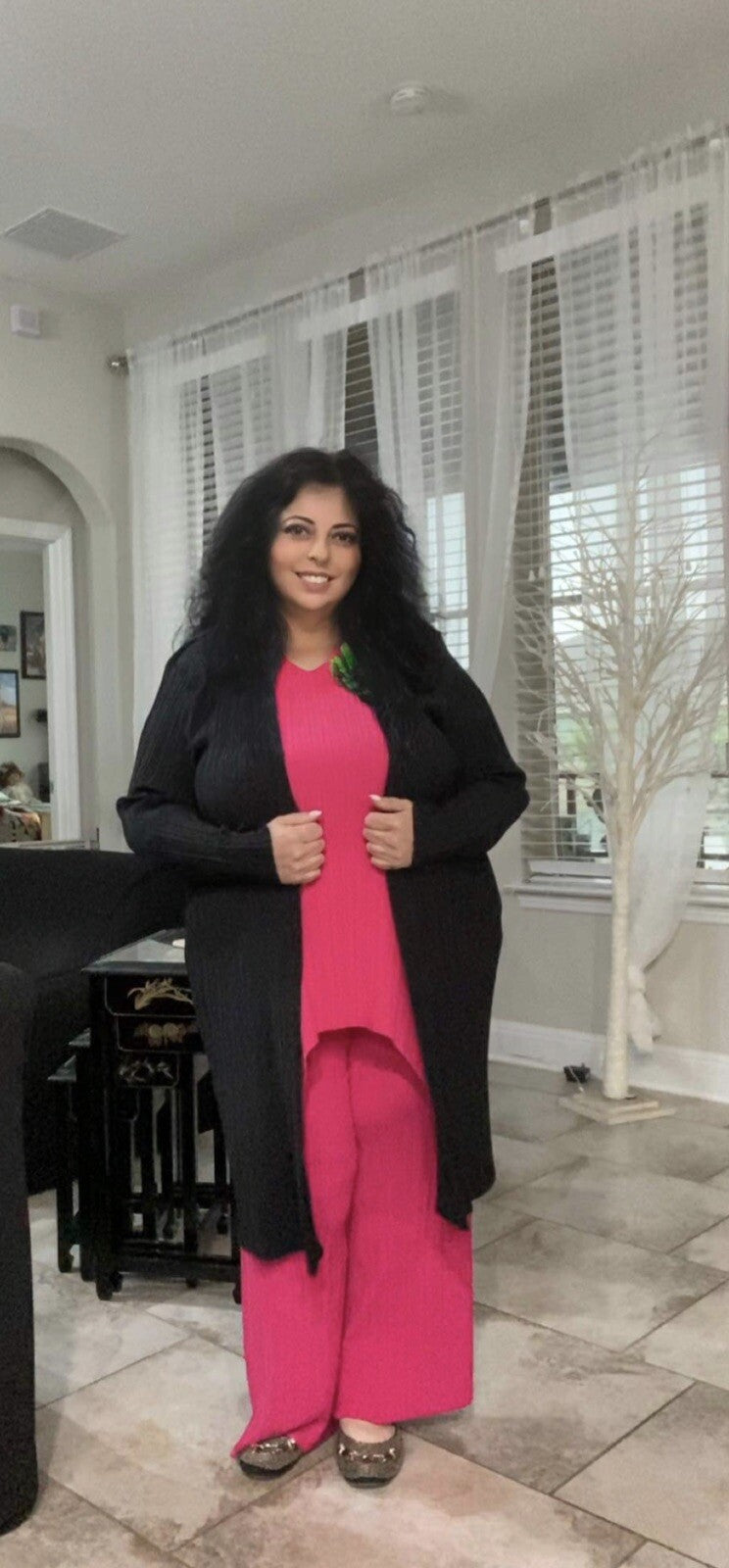 Darkwin Hot Pink 2 Pcs Pleated Suit, Asymmetrical Top & Pants, Sz XXL, Turkey