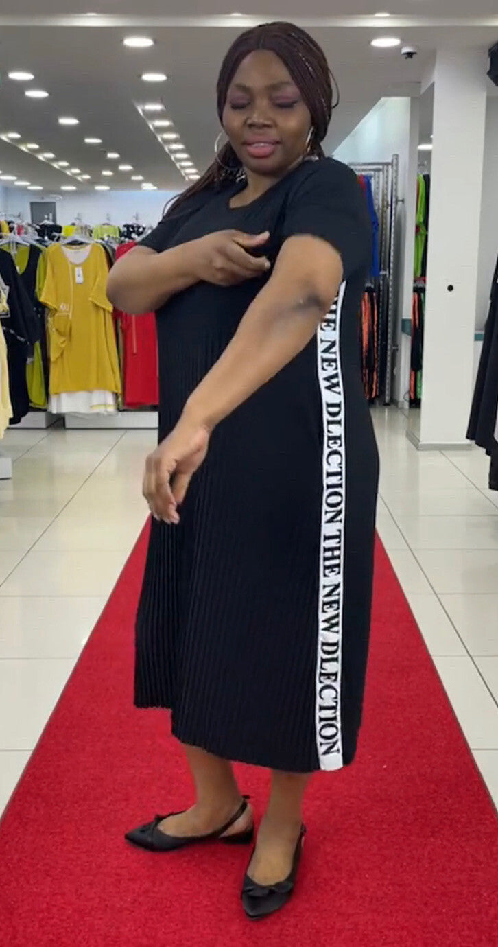 Darkwin Sport Chic Black Dress Sz 3XL Made In Turkey Casual Midi