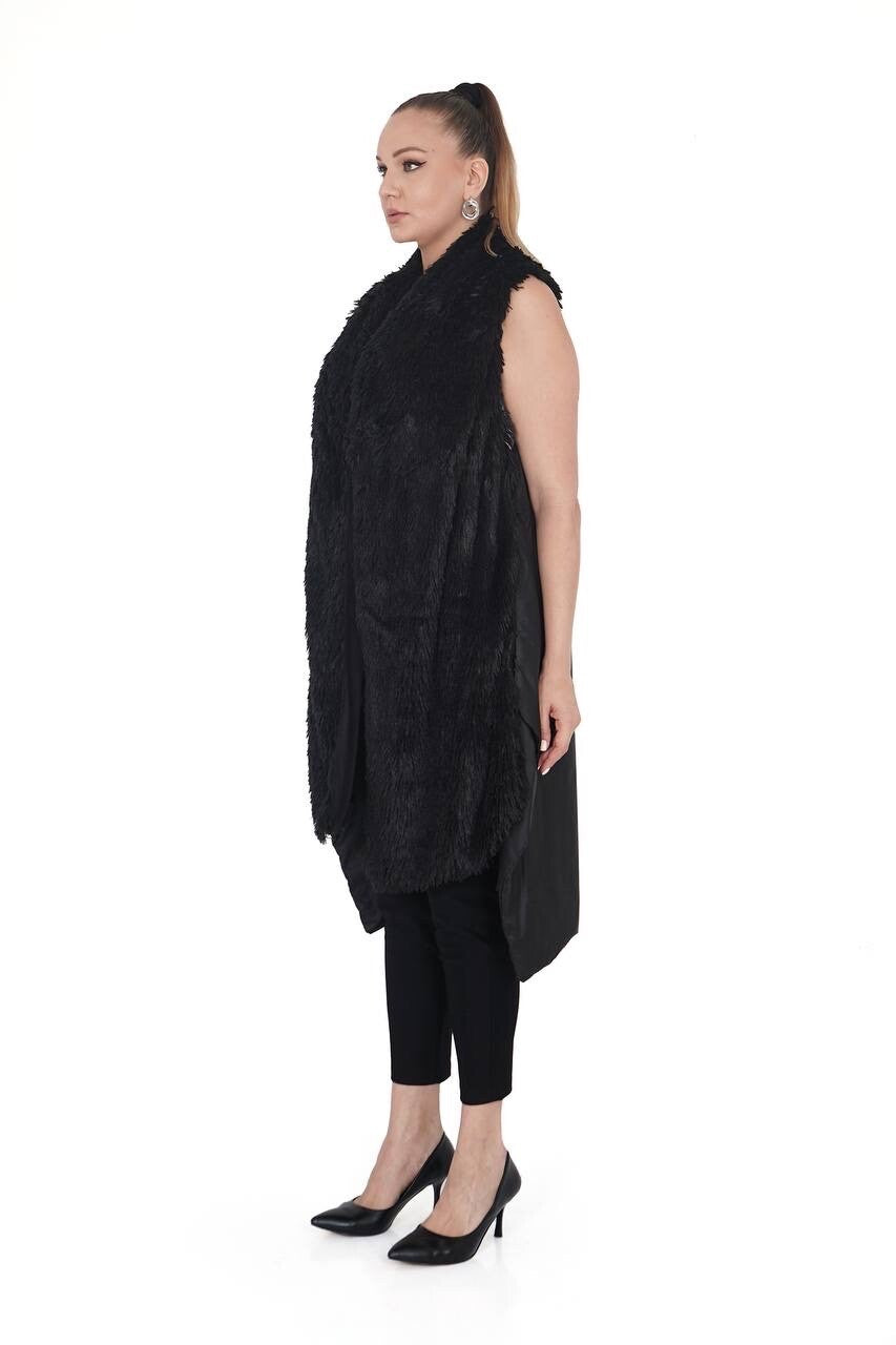 Darkwin Long Faux Fur Vest Sz 20 Black Layering Piece Made In Turkey