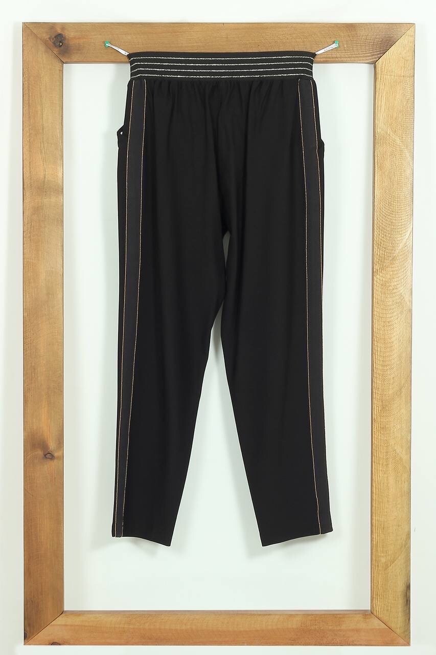 Motivation Black Pants Sz  16/46 Elastic Waist Satin Tie Made in Turkey