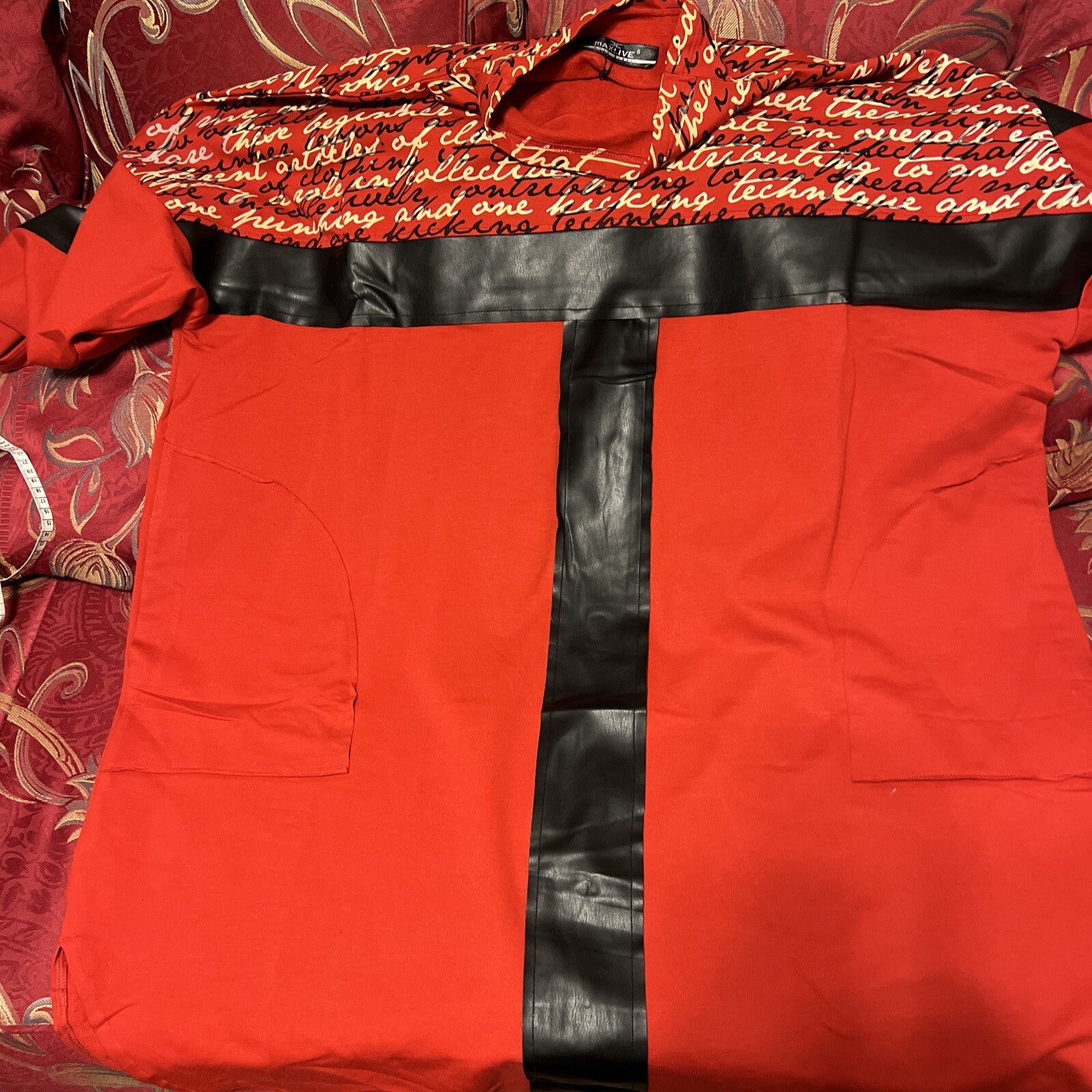 Maxlive Oversized Brick Dress Faux Leather Accent Sz 24/5 Made In Turkey
