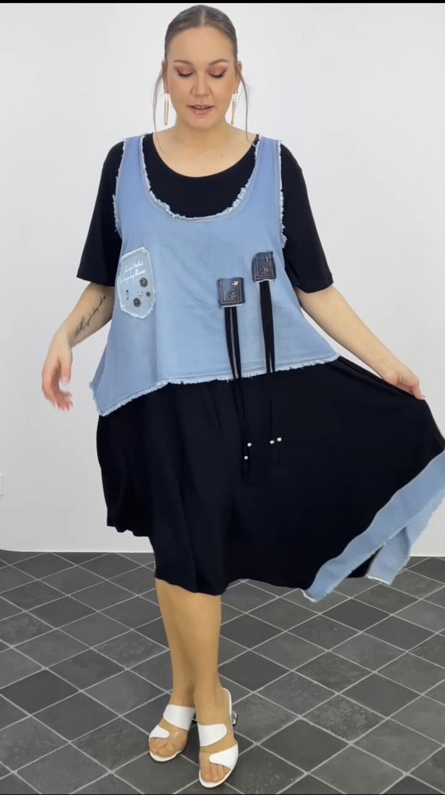 LaVelina Asymmetrical Denim Patch Dress Sz 22/48 Made in Turkey