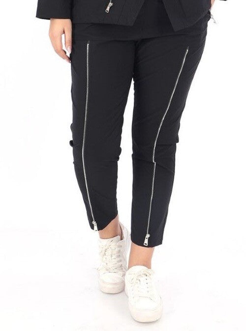 Selly Black Pants w/ Zippers Sz 22/54 Stretch Fit Made In Turkey