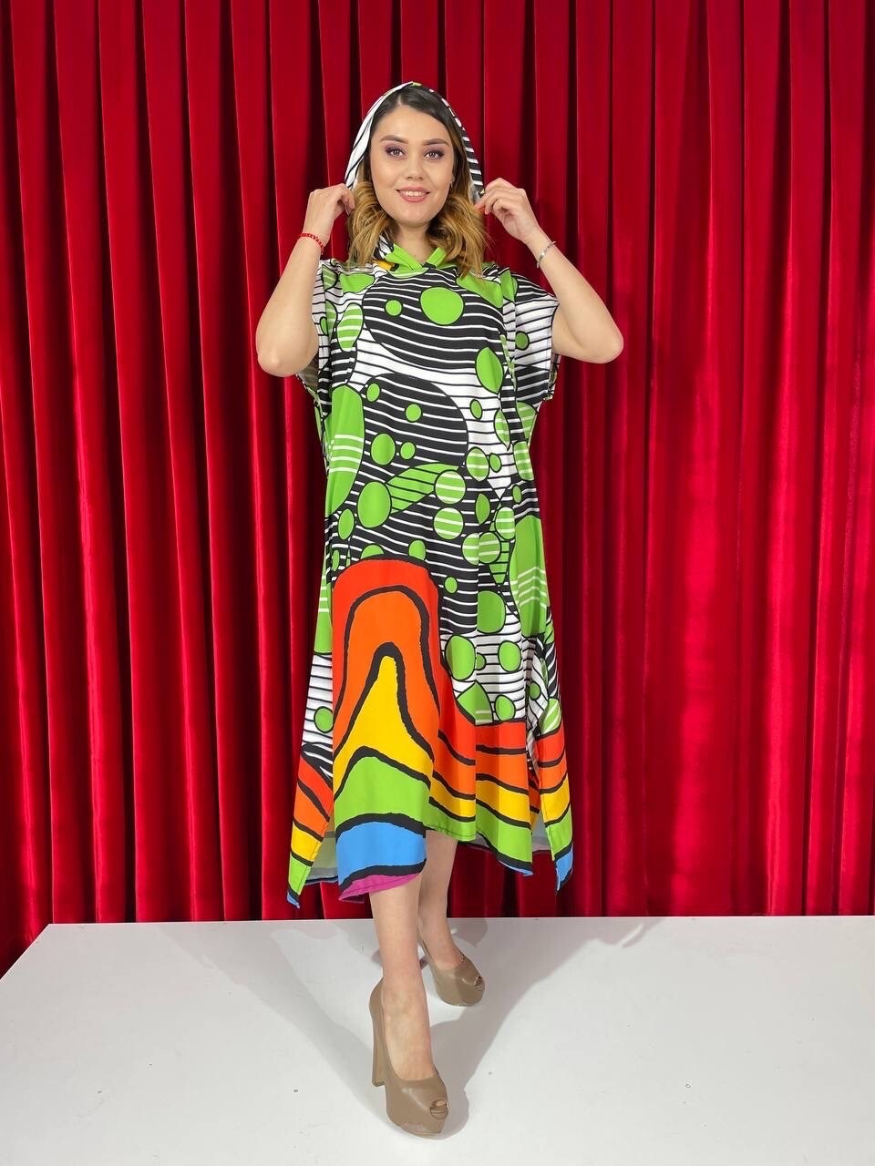 Darkwin Colorful Hooded Oversize Dress Sz 20/3 Made In Turkey