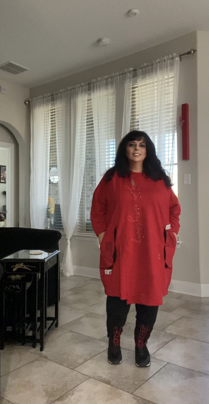 LaMaxx Red Oversize Tunic Dress Sz 20/48 Made In Turkey
