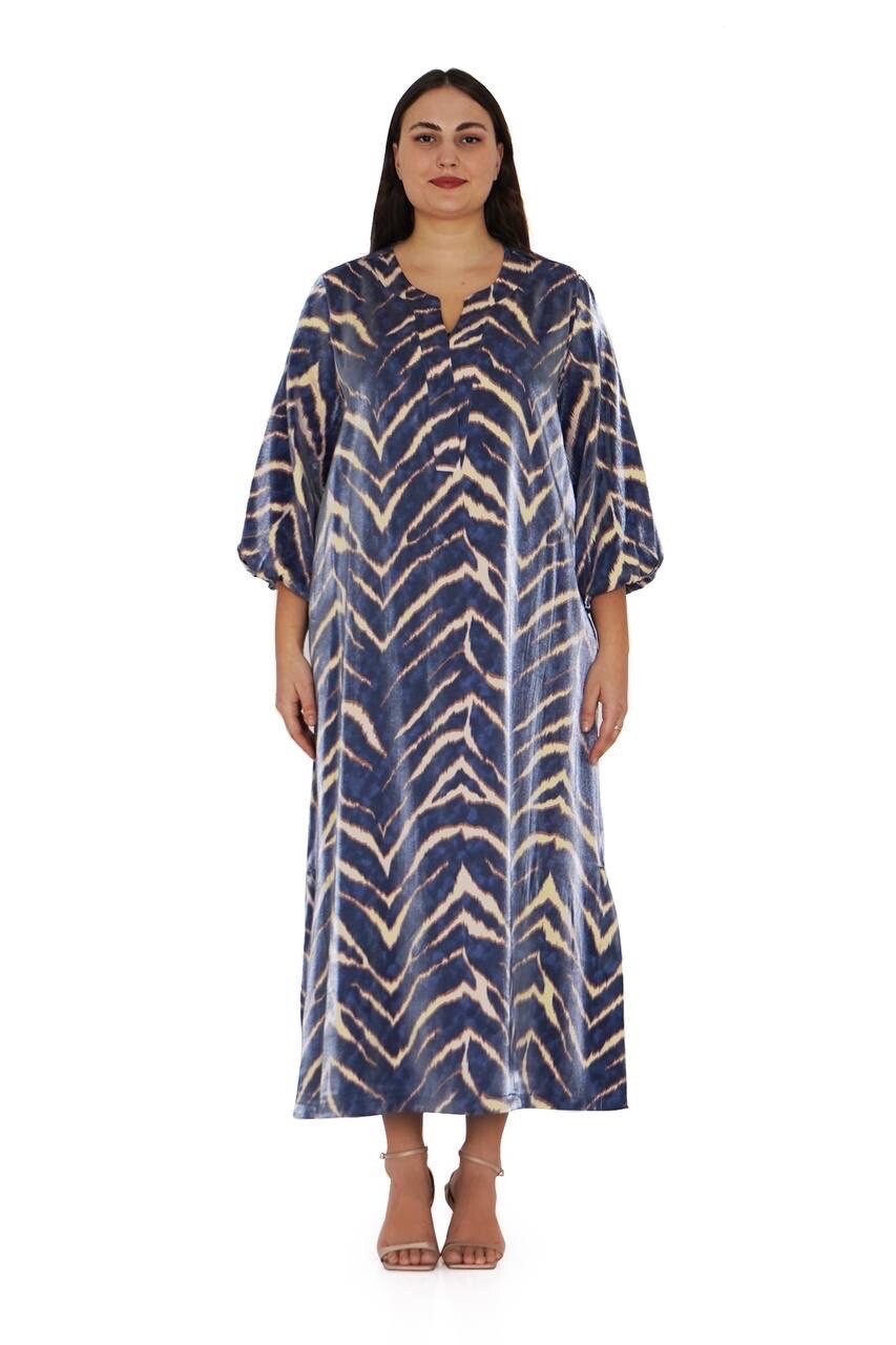 Darkwin Elegant Navy Zebra Print Dress, Sz 20-22/2 Made In Turkey