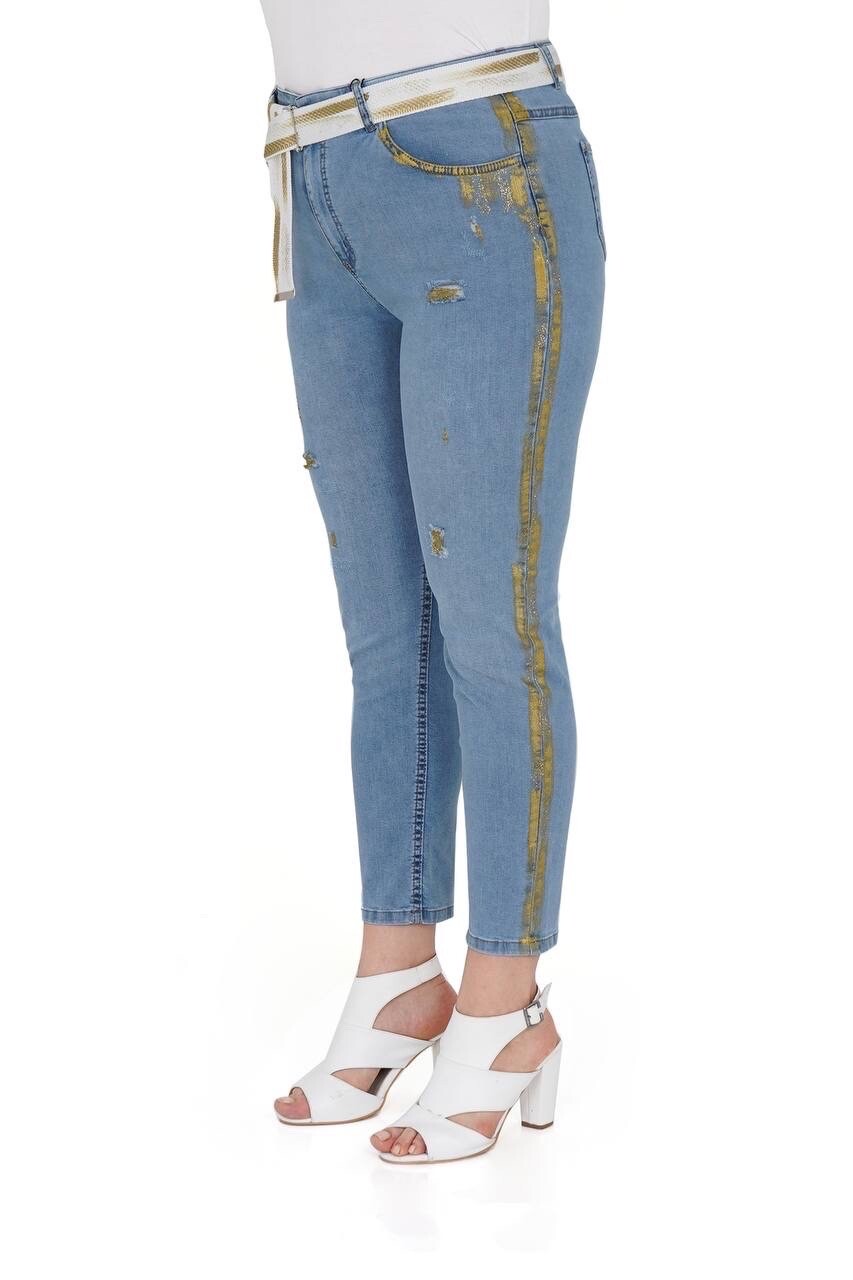 Zane’s Chic Gold Accent Jeans With Belt Sz 16/46 Premium Made In Turkey