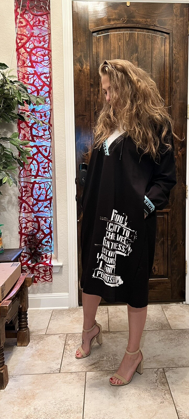 Darkwin Graphic Hoodie Dress Sz XL Made in Turkey