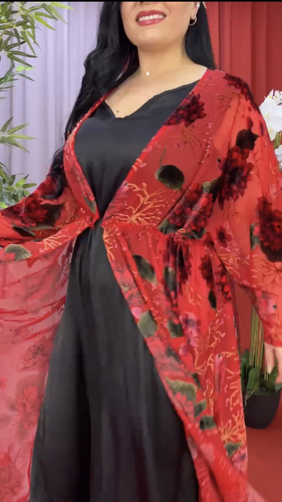 Darkwin 2 Pc Floral Duster & Slip Dress Set Sz 20/2 Made in Turkey