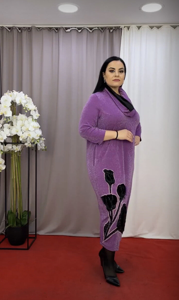 Darkwin Purple Velvet Floral Dress Sz 18/1 Made in Turkey