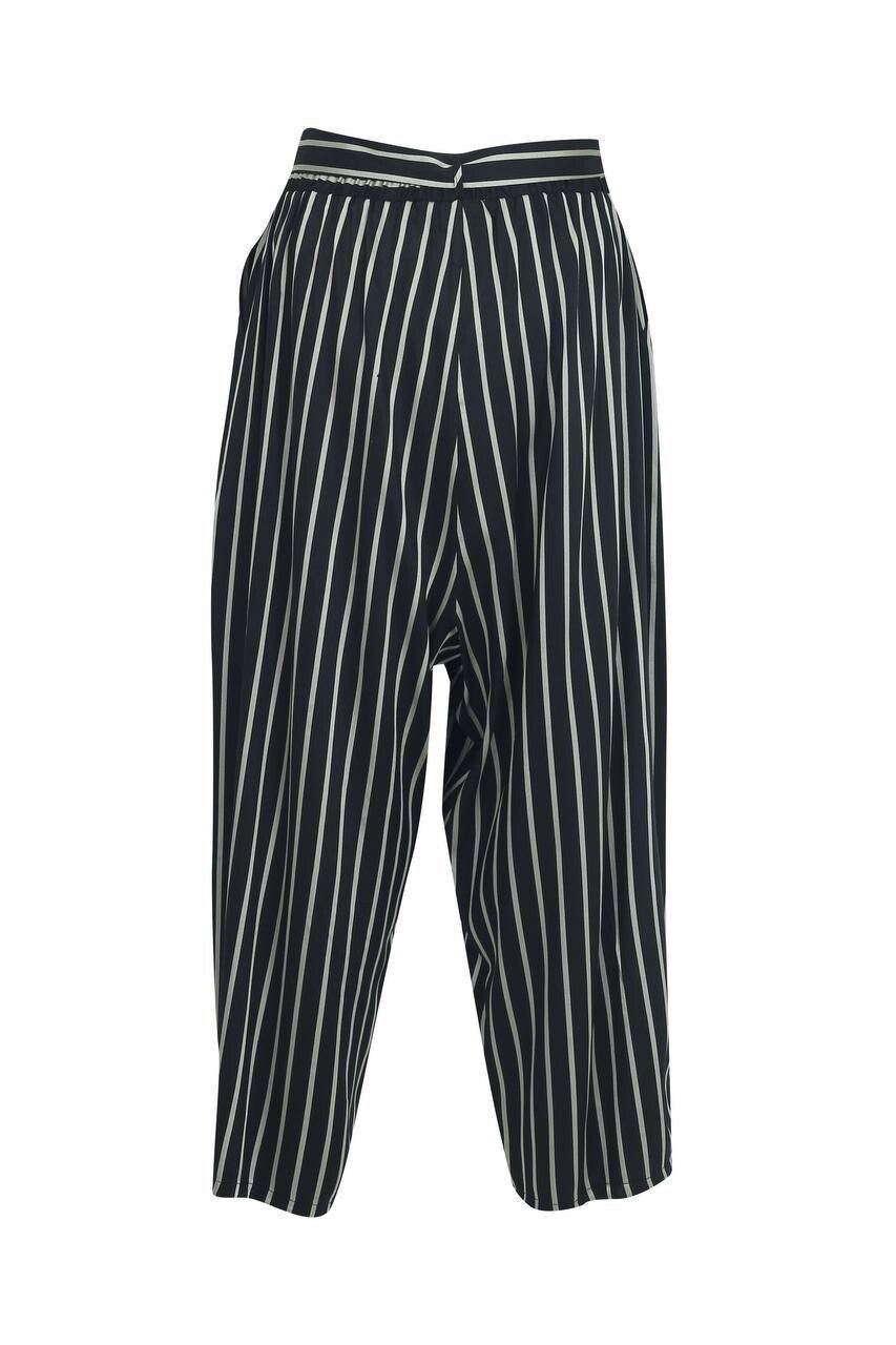 Darkwin Palazzo Pants Sz 20/2 Black White Stripe Tie Waist Made In Turkey
