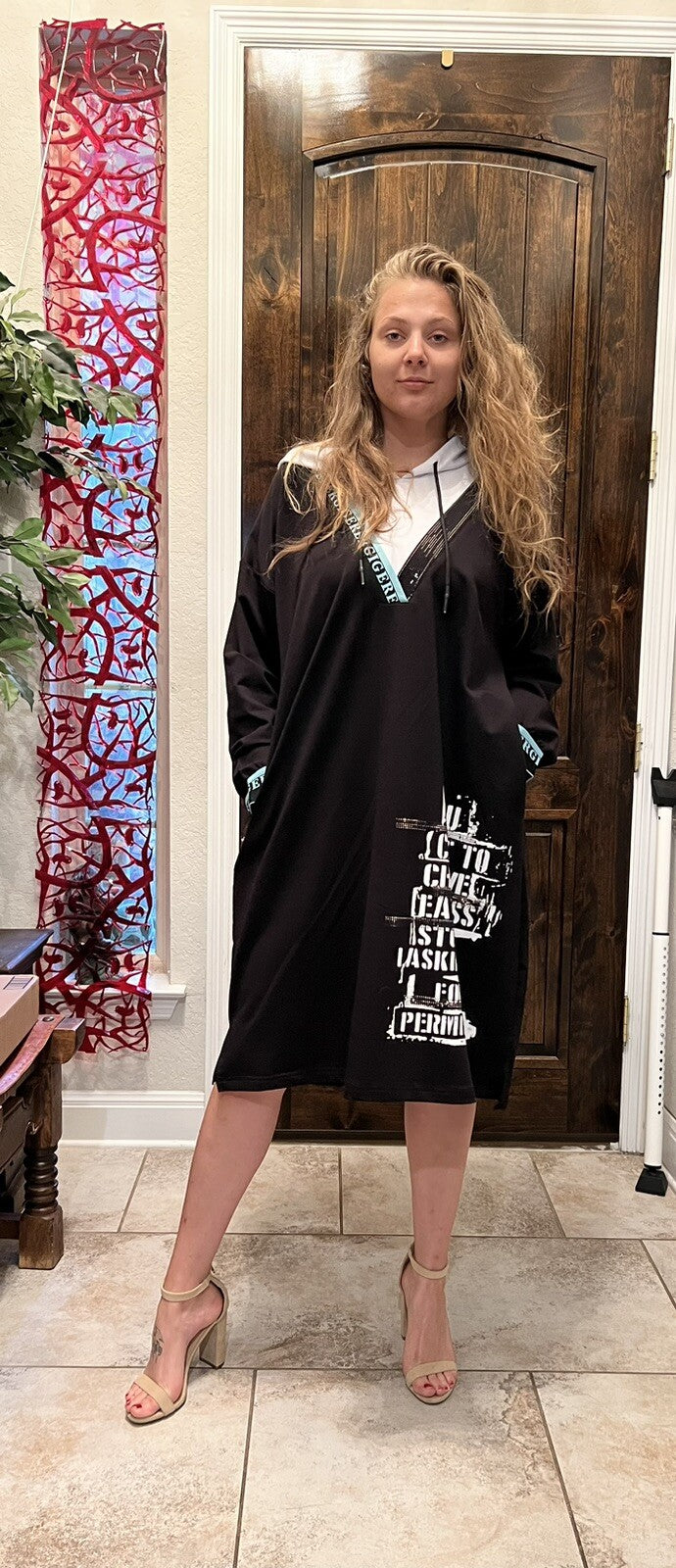 Darkwin Graphic Hoodie Dress Sz XL Made in Turkey