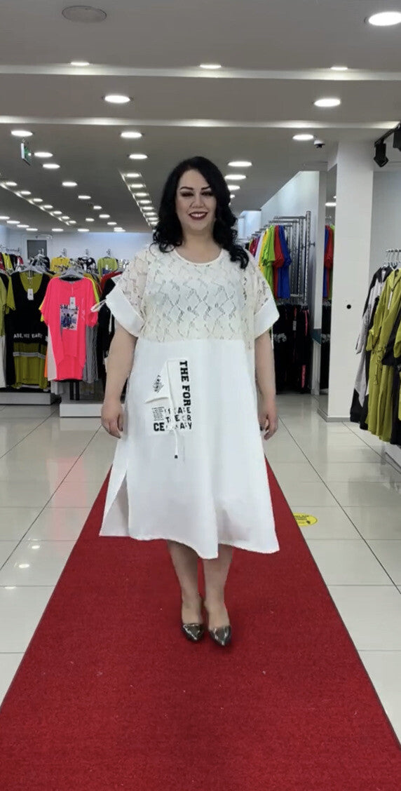 Darkwin White Lace Oversize Dress 20/1 Layered Elegant Made In Turkey